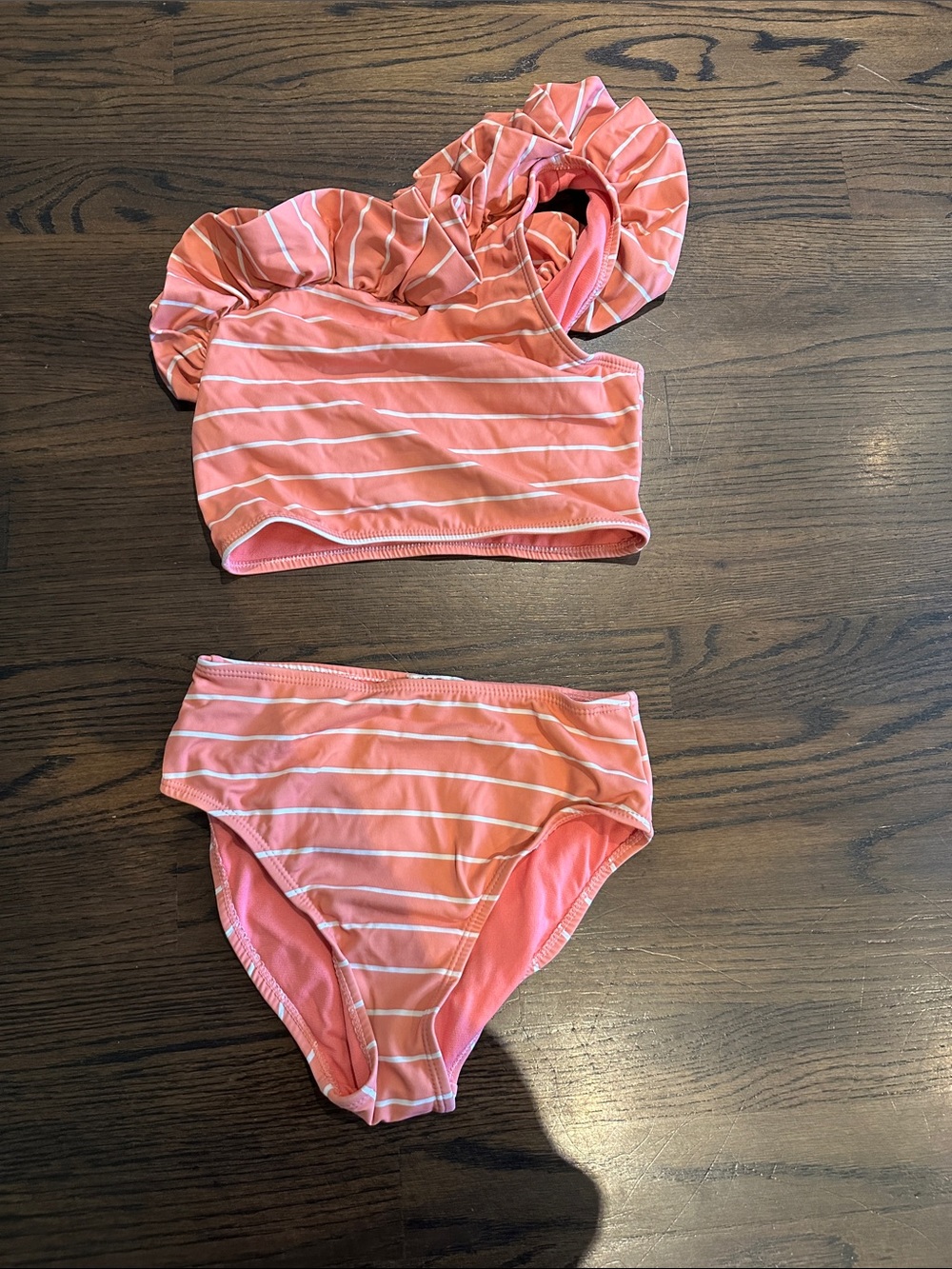 Habitual Girls Coral Pink Striped Ruffle Bikini